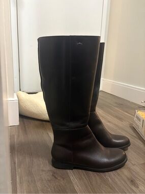 Camper Tall Leather Riding Boots in Dark Brown